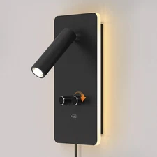 HYMELA Adjustable Wall Mounted Light Wall Reading Sconce Bedside Wall Lamp Black