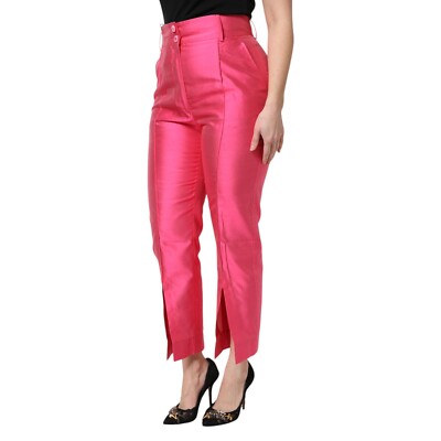 DOLCE & GABBANA Pants Pink Silk High Waist Tapered Trousers
