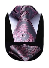 Men's Extra Long Classic Floral Silk Tie Pocket Square Handkerchief Set Pro