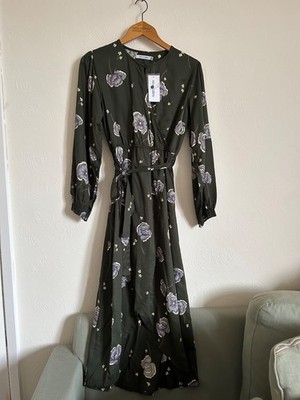 Alice Collins Megan Dress Size 8 NEW Faux Wrap Viscose BNWT Dark Green Midi Maxi