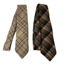 Vtg Wembley Wool Tie Earth Tones Plaid USA Made Mens Classic - Lot of 2