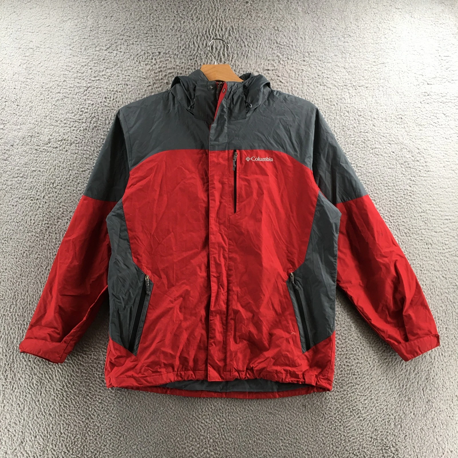 Columbia Mens Large Two-tone Hooded Jacket Mens Large Red Long Sleeve Full Zip