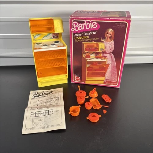 Vintage Barbie Dream Furniture Stove Microwave Collection In Box 1978 Pots Pans