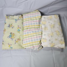 Lot Of 3 Vintage Baby Crib Sheets Plaid Puppy Dogs Ducks Chicks Animals Pastels