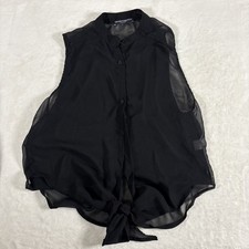 Brandy Melville Black Sheer Tie Front Button Down Tank Top Blouse One Size