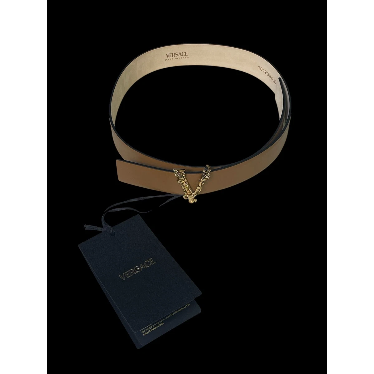 Authentic Versace Virtus Brown Women\'s Leather Belt Size 0 60/24 New with Tag Versace Black Leather Virtus Waist Belt 75 CM Versace | TLC main image 3