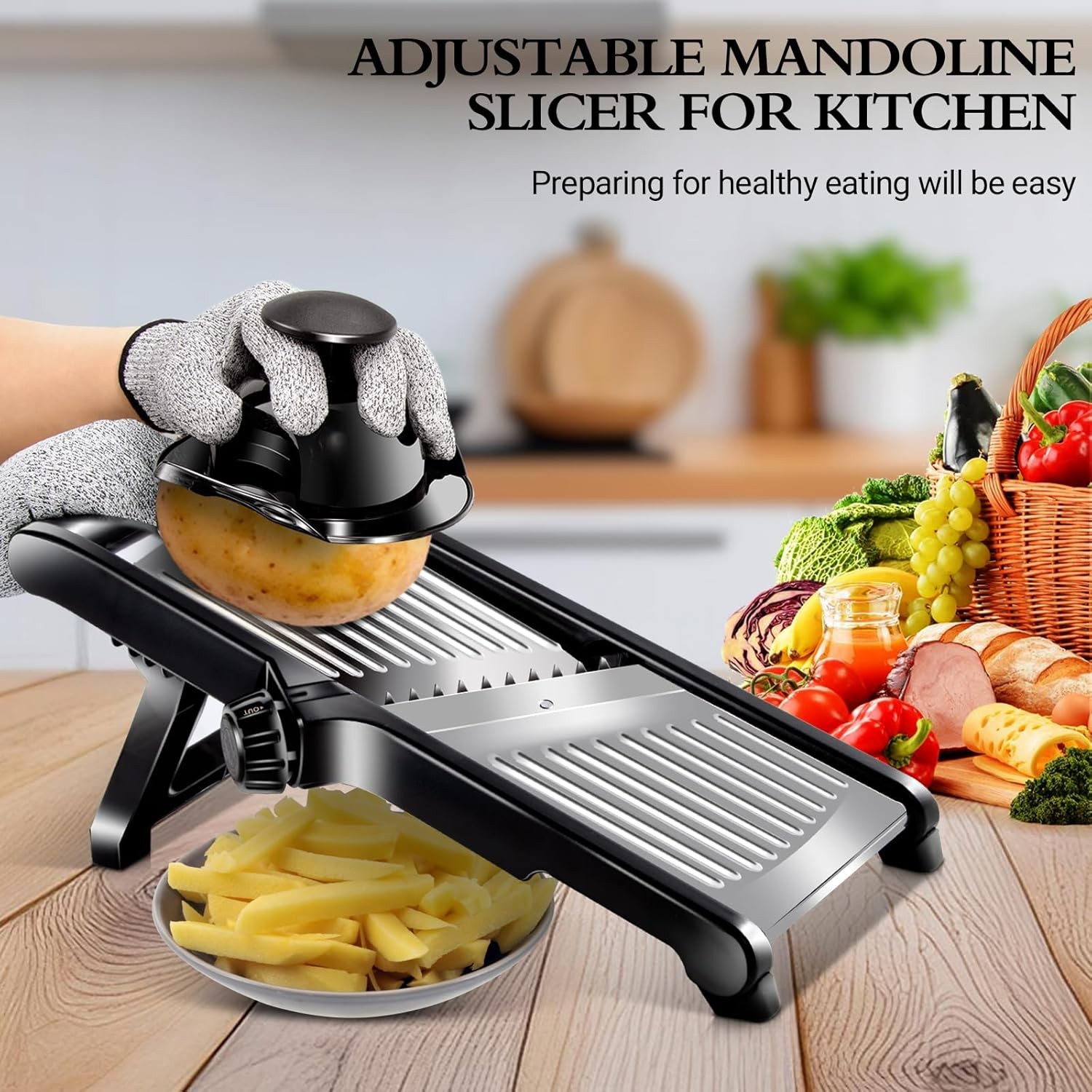 Adjustable Mandoline Food Slicer for Kitchen, Onion Potato Vegetable Cutter Set