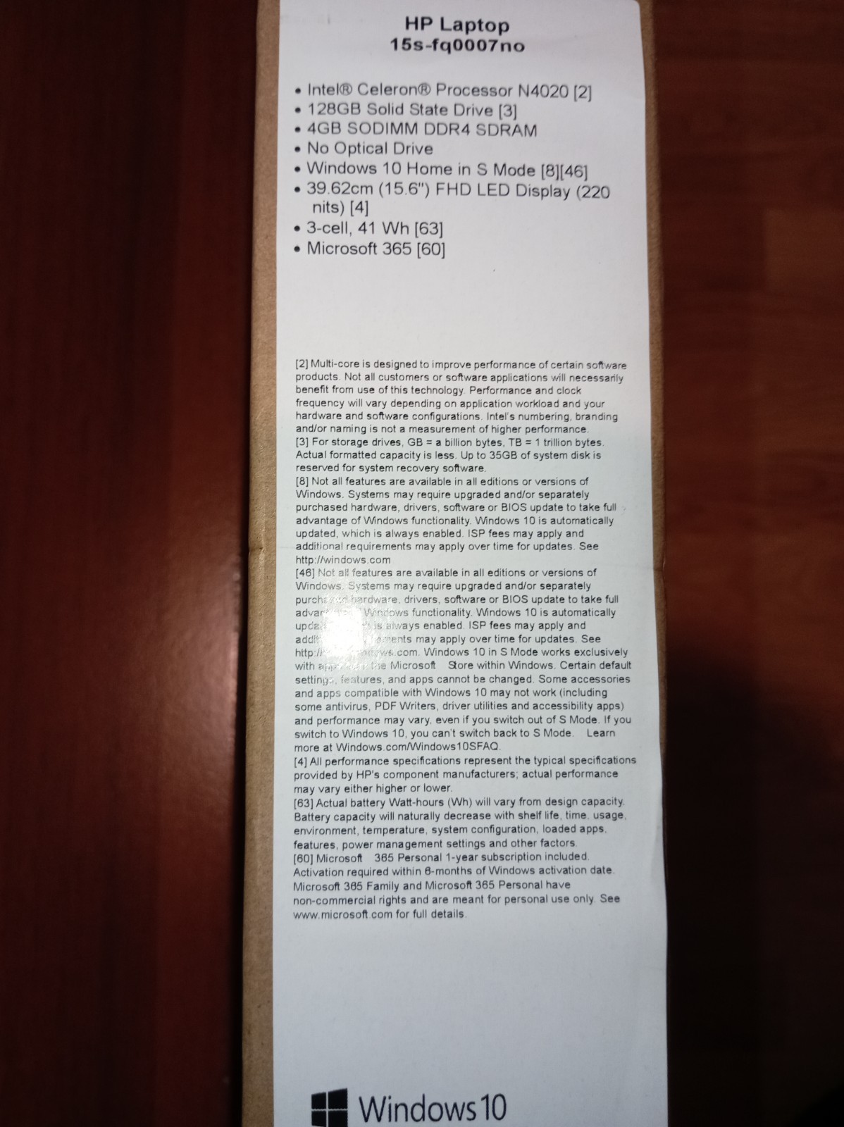 HP Laptop 15s-fq0007no | Intel Celeron N4020 | 128GB SSD | 4GB DDR4 | 15.6"