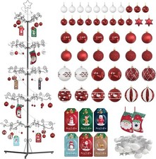 6.2 Ft Christmas Ornament Display Stand Tree, Metal Christmas Tree with 54 Ba...