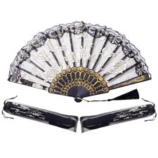 30pcs Black Rose Lace Floral Folding Hand Fans Chinese retro folding fan Brid...