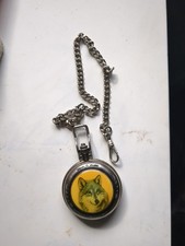 Vintage Majesti Gray Wolf Quartz Pocket Watch with Chain for Men  Women