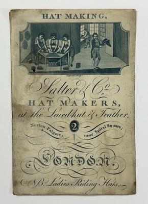 Rare Georgian London Hat Maker Trade Card Salter & Co Norton Falgate c1790-1810