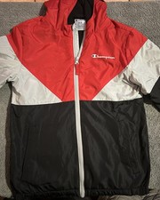 Champion Windbreaker Jacket Boys M 8 Red Gray Black Insulated Hooded Zip NEW
