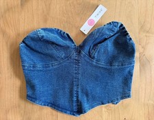Timing Los Angeles Denim Sweetheart Neckline Crop Corset Top