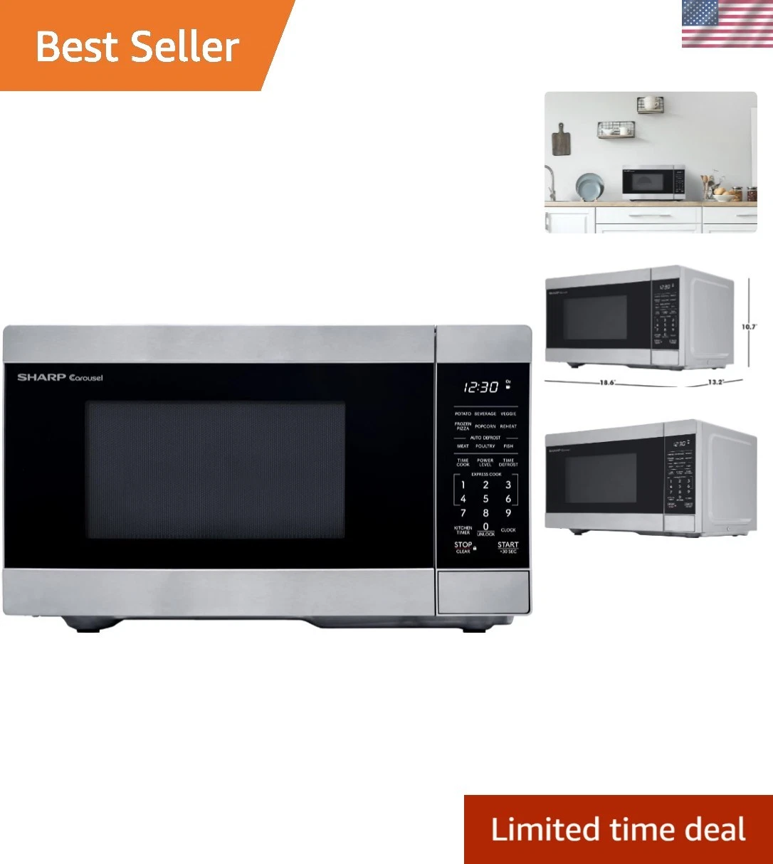 Countertop Microwave Oven with Removable 10.6" Carousel Turntable, 900 Watt, ...