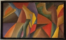 VINTAGE MID CENTURY MODERN ABSTRACT CUBIST OIL PAINTING OLD CUBISM SIGNED 1960s