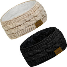 2 Pack Ear Warmers for Women, Thick Winter Headbands Gifts  Fleece Lining, Ther