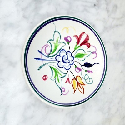 Vintage Poole Pottery Floral Bouquet  Plate Butter Pad England, 1970s 4 1/2''