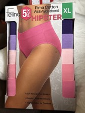 NEW Felina Womens Pima Cotton Wide Waistband Hipster Panty 5 Pack Size XL