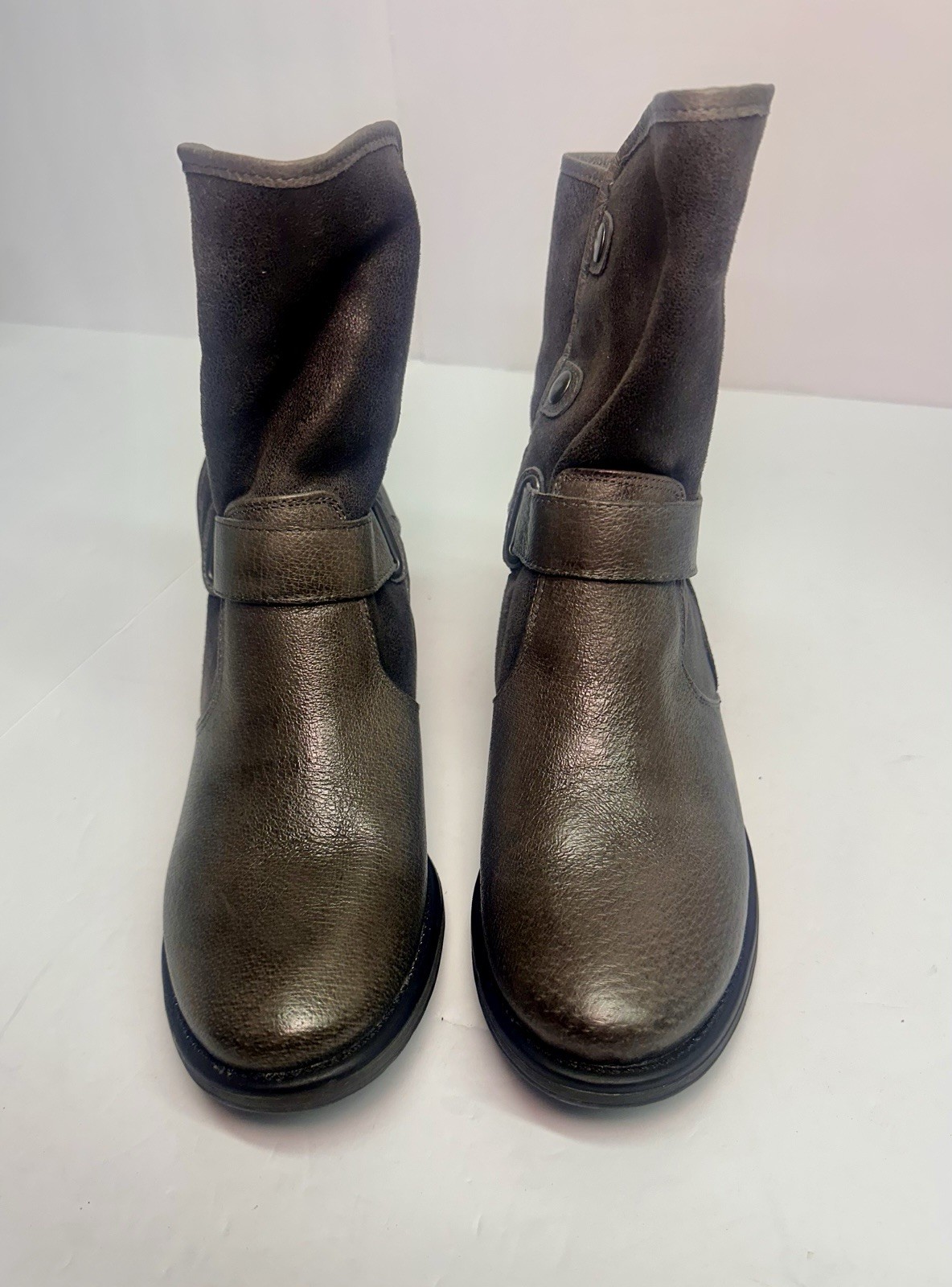 Bare Traps Select Gray Taupe Leather Ankle Boots Faux Fur Lined Womens 8.5 M