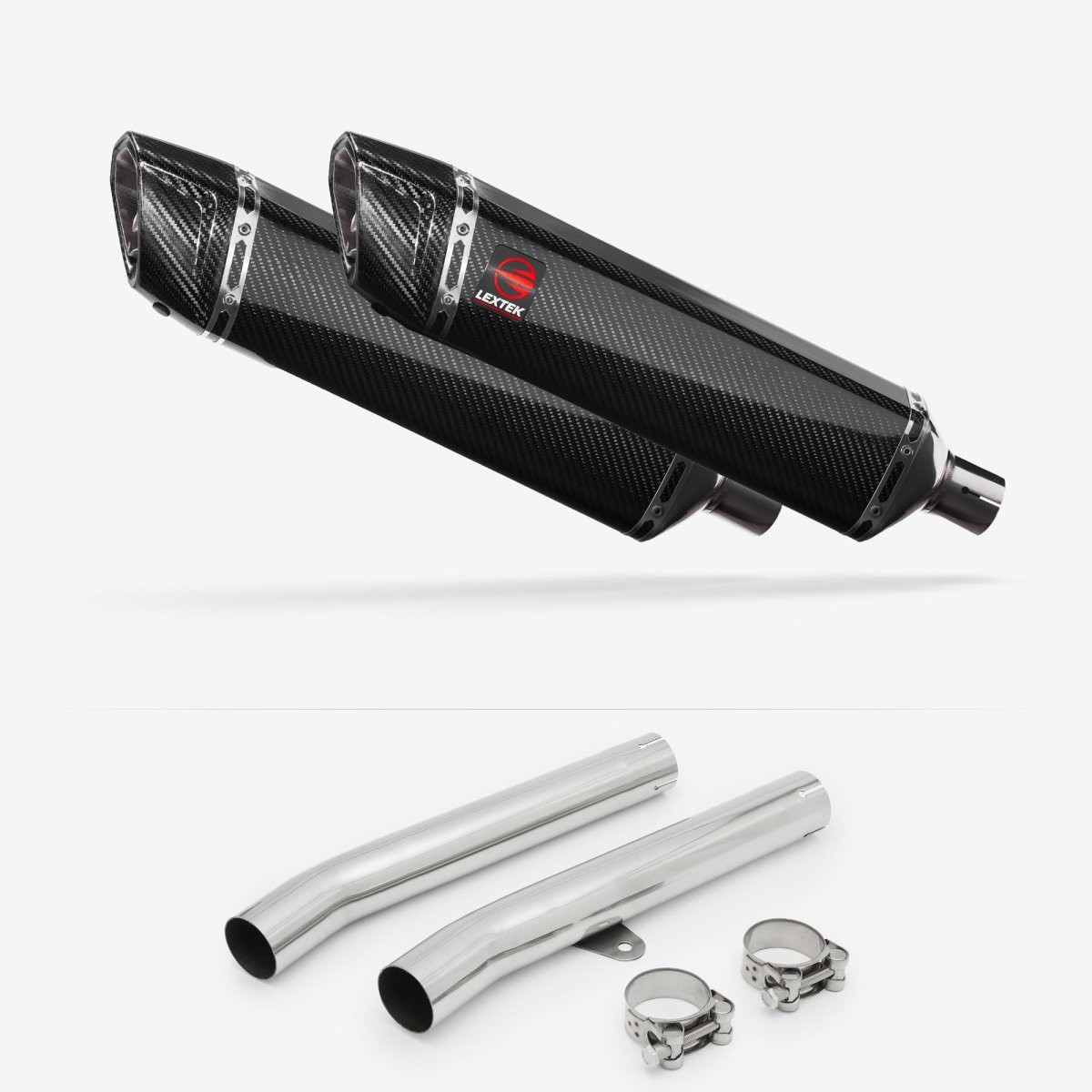 Lextek Carbon Fibre SP7C 400mm Exhaust with Link Pipes Silencer Chrome Polished