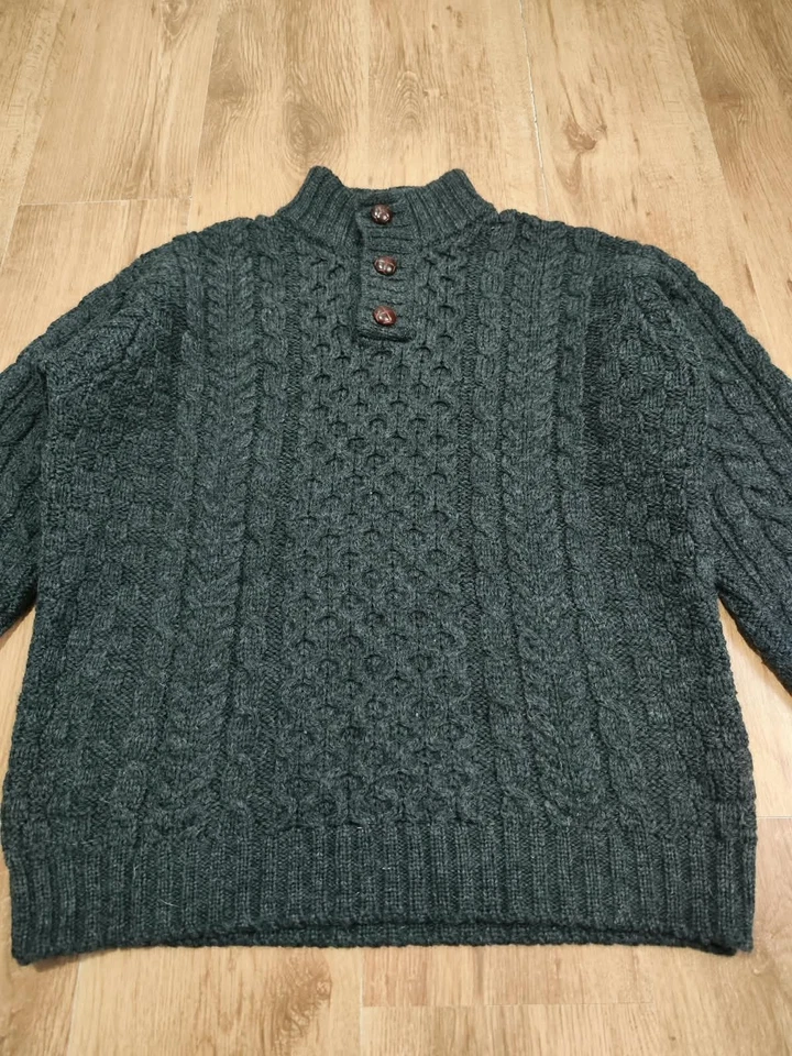 Men's vintage L.L. Bean Wool Sweater Cable Knit Fisherman Made in Ireland size L - Bild 4 von 4