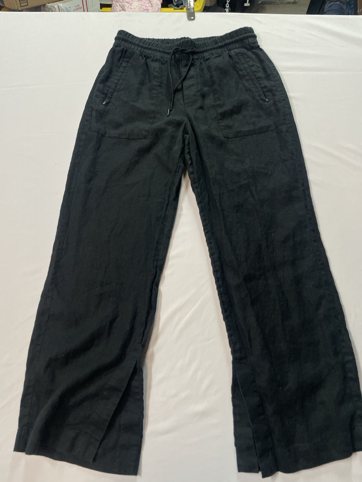 Athleta Retreat Linen High Rise Wide Leg Pant Black Sz Large 100% Linen Pockets