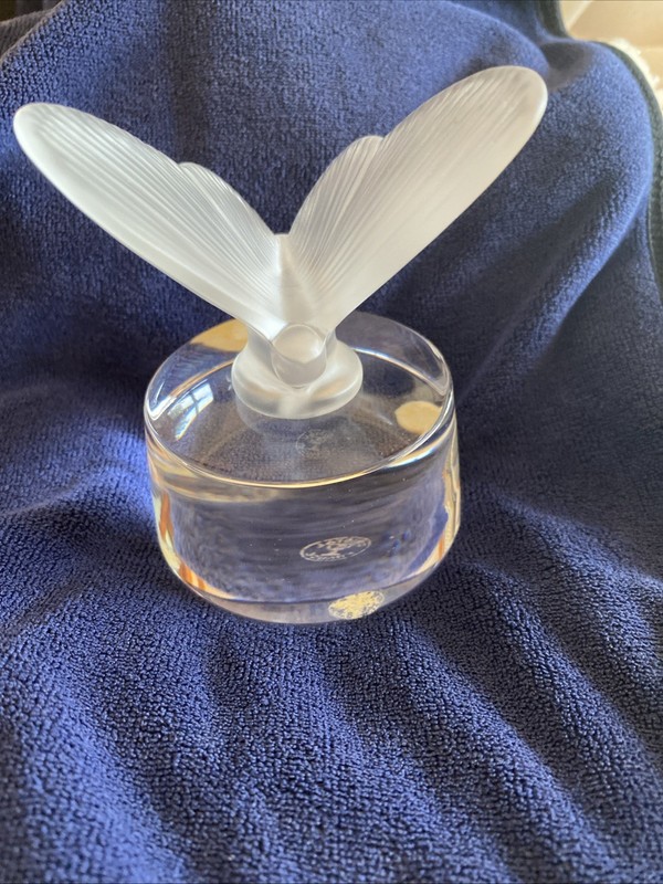 CRISTAL FRANCE BUTTERFLY FROSTED/CLEAR PAPERWEIGHT SIGNED 3.25" x 2.75”