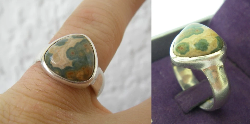 BAGUE SERTIE UNAKITE OU JASPE Argent MASSIF 6gr TAILLE 55 N°591 silver ring