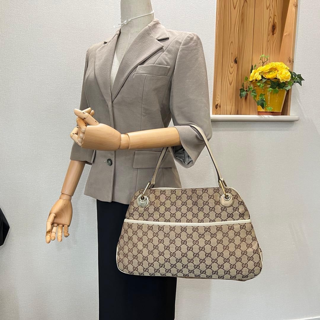GUCCI GG Canvas Tote Bag Shoulder Bag Beige Authentic Vintage thumbnail 4