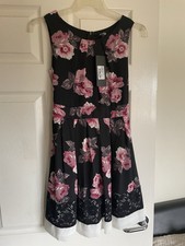 Gorgeous Stella sheer black floral skater dress size 8 New