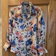Zara Women's Floral Blouse, Size M, Button-Up, Long Sleeve