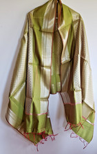 Silk Scarf Shawl Wrap Stole Dupatta Zari Woven Elegant Border Tasseled Soft Warm