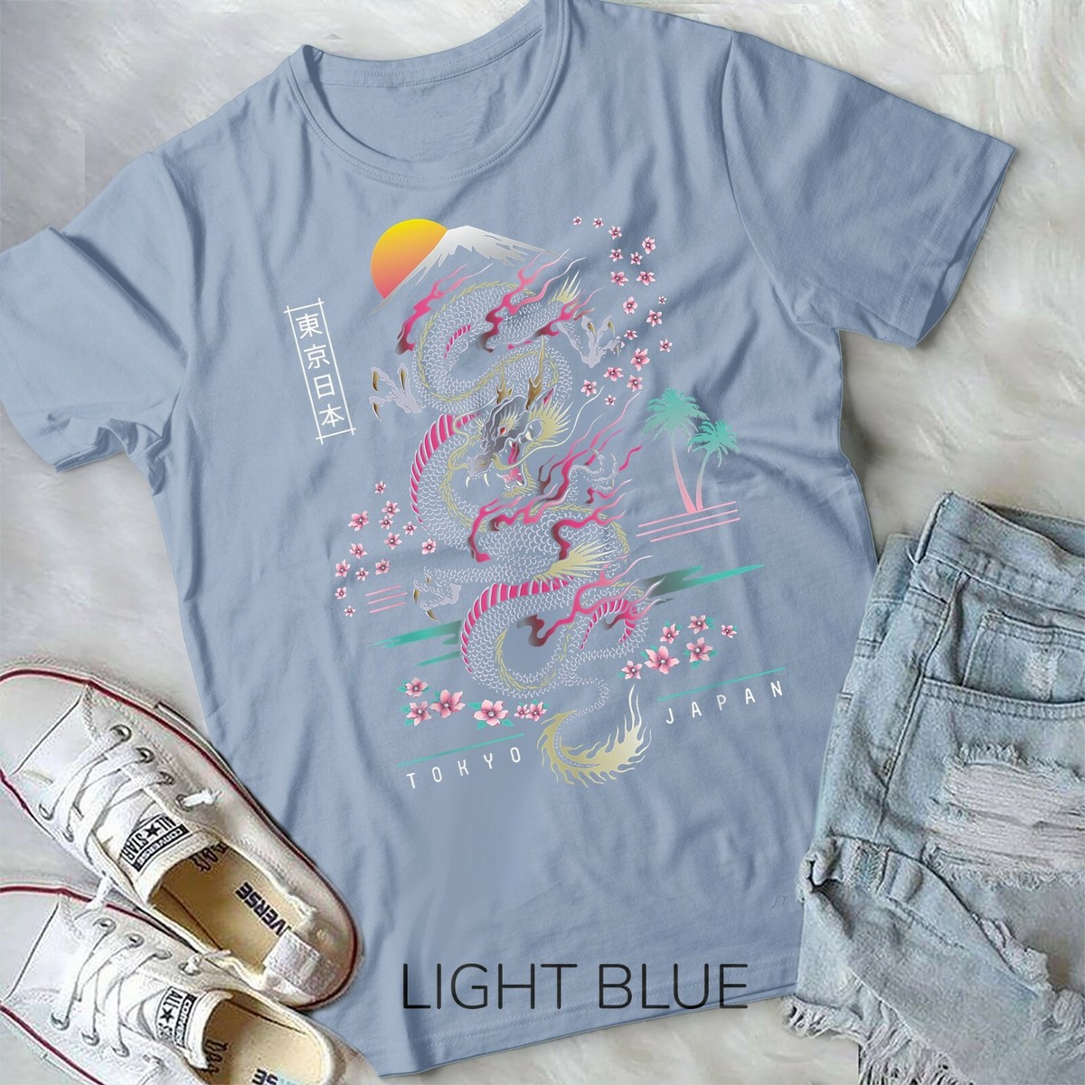 Japanese Tokyo Dragon Asian inspired Neon retro 80's style