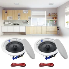 Herdio 6.5" Bluetooth Ceiling Speakers Flush Mount +Wall Amplifier Receiver Kit