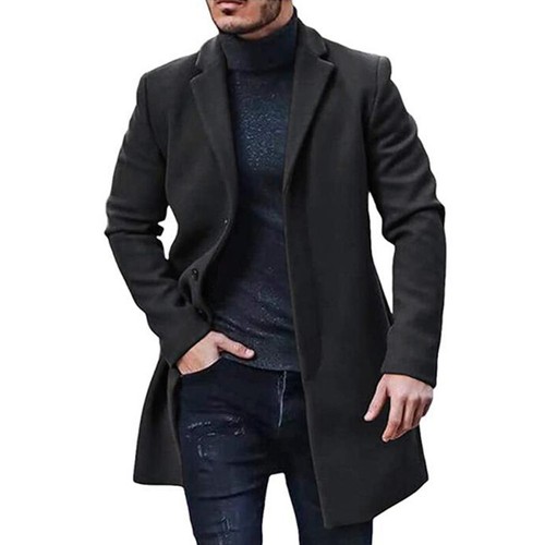 Mens Winter Warm Formal Trench Coat Long Jacket Smart Work Outwear Overcoat Tops - Picture 10 of 16