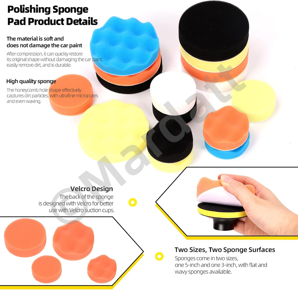 26Pcs 3" 5" Car Foam Polishing Pad Kit Includes Sponge and Wool Wheel