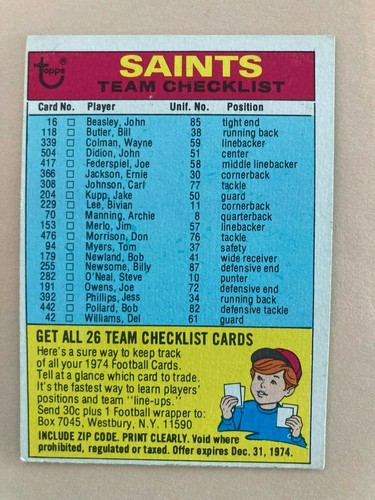 1974 Topps Football Team Checklist Pick from photos .10¢ shipping after 1st one! - Picture 192 of 211