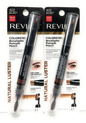2 Revlon ColorStay Browlights Pomade Brow Pencil Natural Luster #402 Soft Brown.