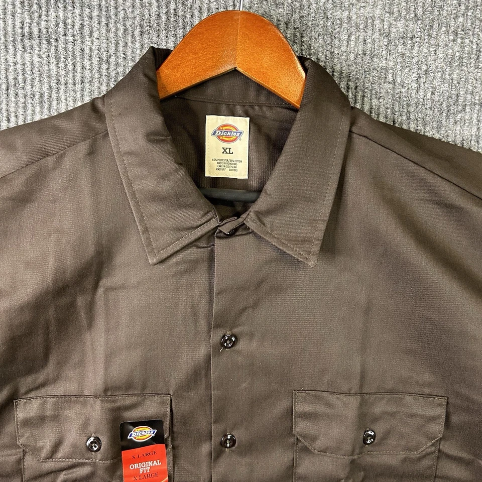 Dickies Button Shirt Mens XL Original Fit Short Sleeve Brown Front Pockets - Image 2 of 4