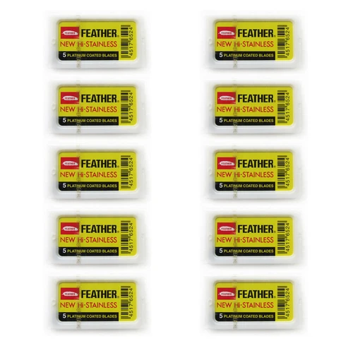 50 x Blades Feather Platinum Coated Shaving Men's Razor Blades Blade Razor