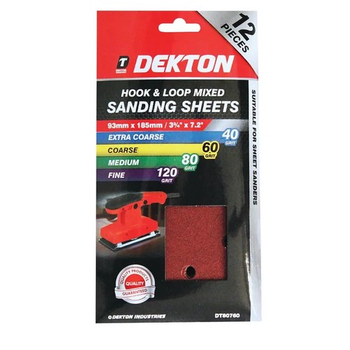 NEW Dekton 12pc Detail Sanding Sheets 93x185mm Hook Loop Multi-Surface Mixed - Picture 3 of 4