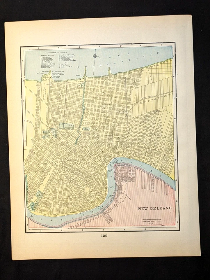 Mapa de la ciudad de Nueva Orleans LA 1903 litografía a color 11 1/4" x 14 1/2" EE. UU. Foto 2 de 4