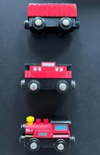 3 Train Maxim Enterprise Imaginarium Wooden Red KL-1 Engine Caboose Coal Car Lot