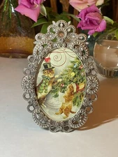 Vintage Mini Rhinestone Filigree Oval Picture Frame