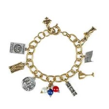 PATRICIA BRASS  2 TONE WORLD TRAVELER U.S.A. SCENE FUN CHARM LINK CHAIN BRACELET
