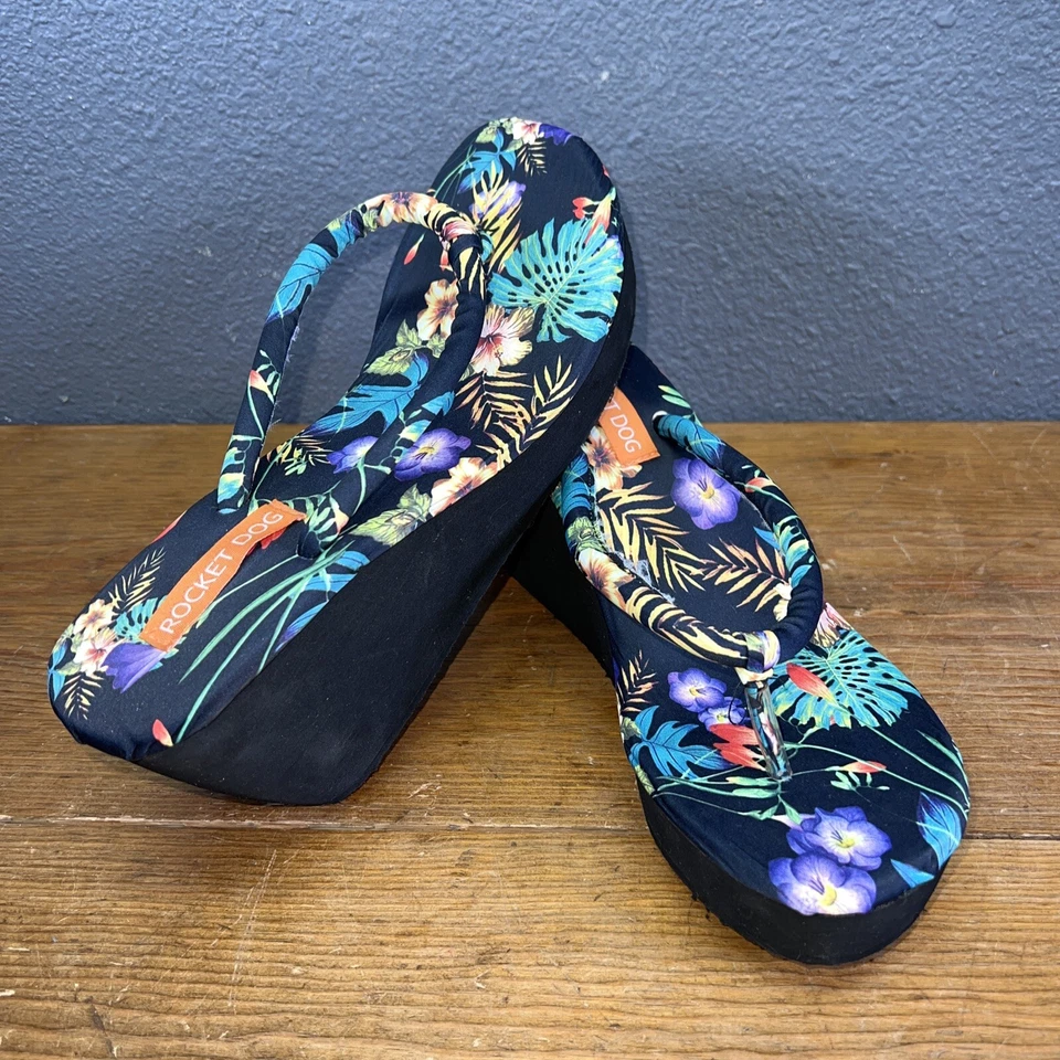 Sandalia Chancla ROCKET DOG Y2K Chuncky Floral 4” Negra Mujer Talla 11 Años 90 De Colección Foto 3 de 4