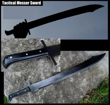 UBR CUSTOM HANDMADE HIGH CARBON STEEL TACTICAL MESSER SWORD WITH LEATHER SHEATH