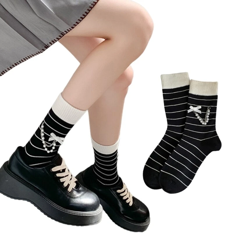 Mid calf striped tube socks sale