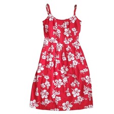 Kamehameha Hawaiian Red Dress Womens 10 Tiki Aloha Floral Tulip 70s Mod Vintage